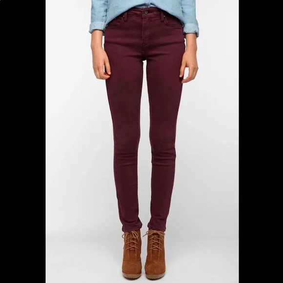 Burgandy High Waisted Skinny Jeans - Picture 6 of 10